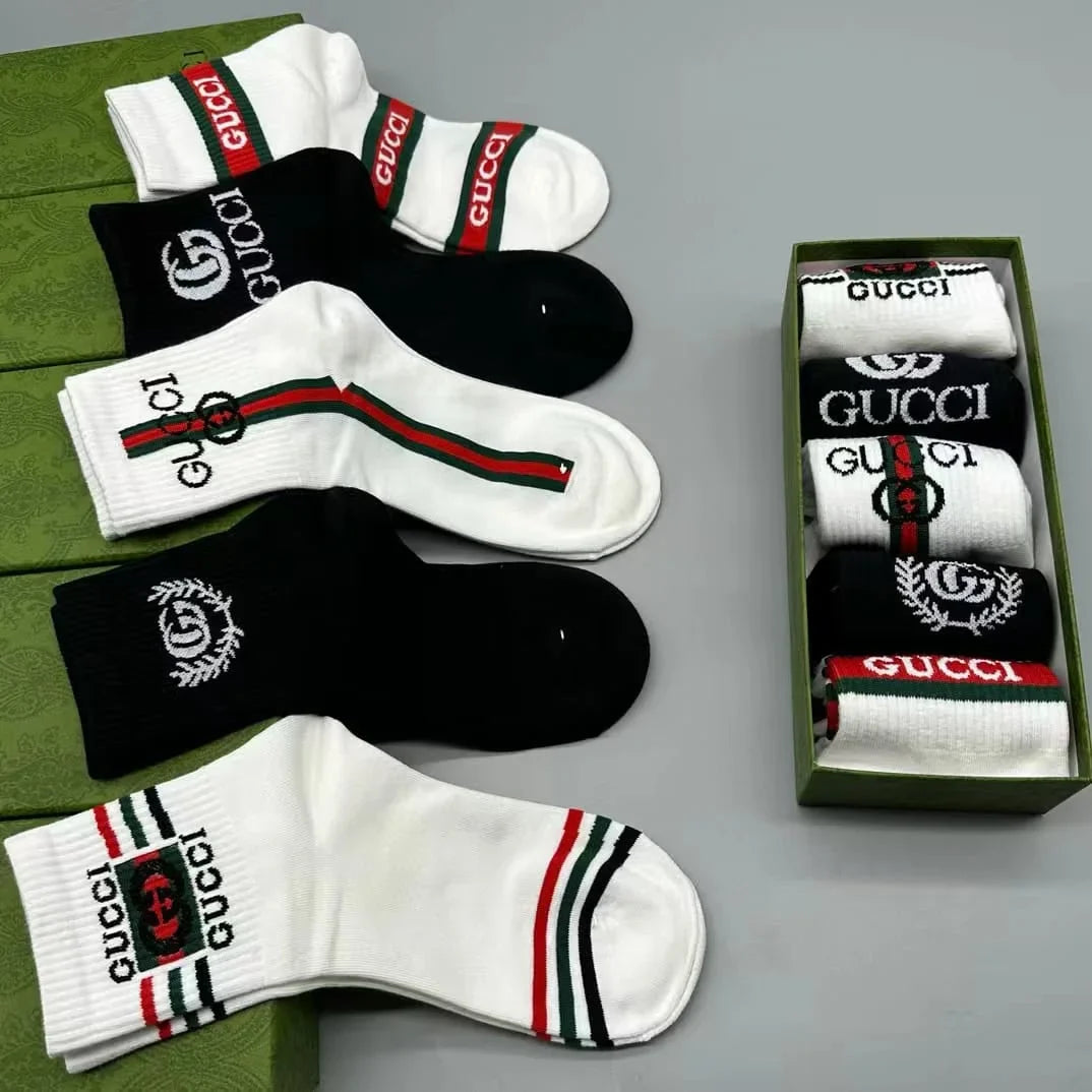 GUCCI || GG Logo-Intarsia Striped Ribbed Cotton-Blend Socks