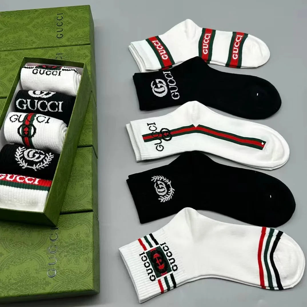 GUCCI || GG Logo-Intarsia Striped Ribbed Cotton-Blend Socks