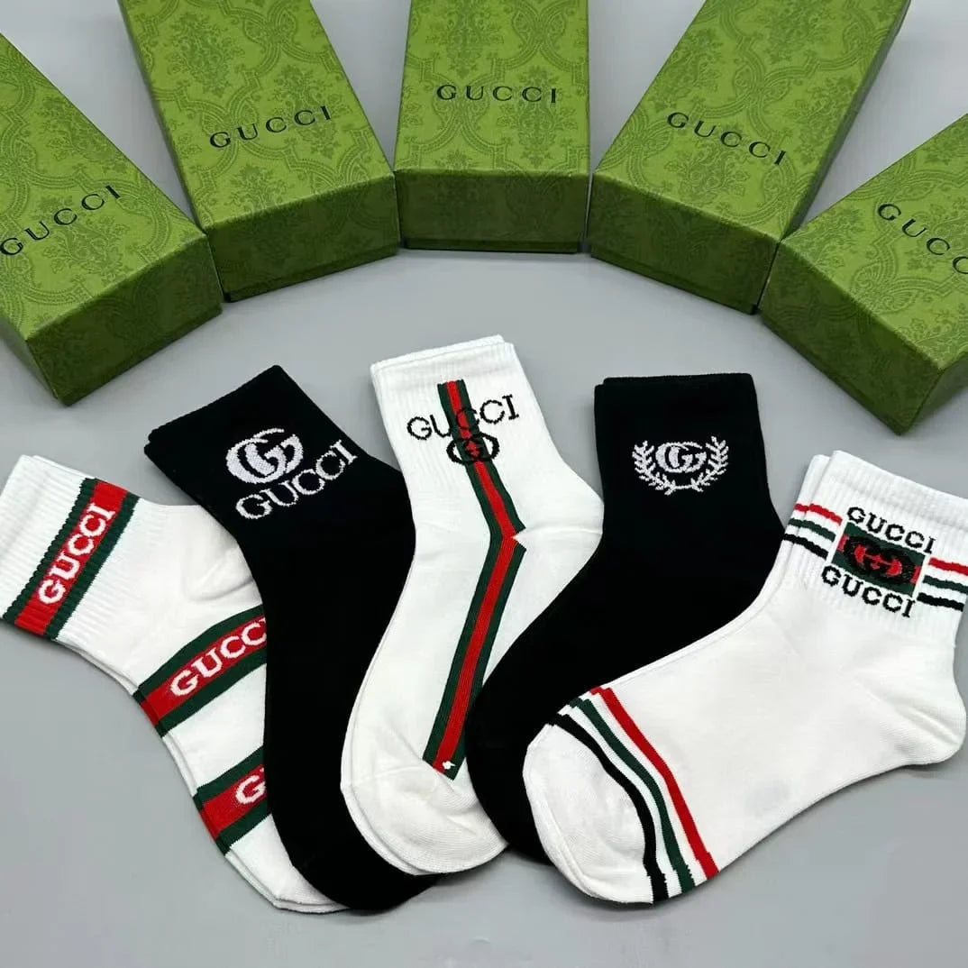 GUCCI || GG Logo-Intarsia Striped Ribbed Cotton-Blend Socks