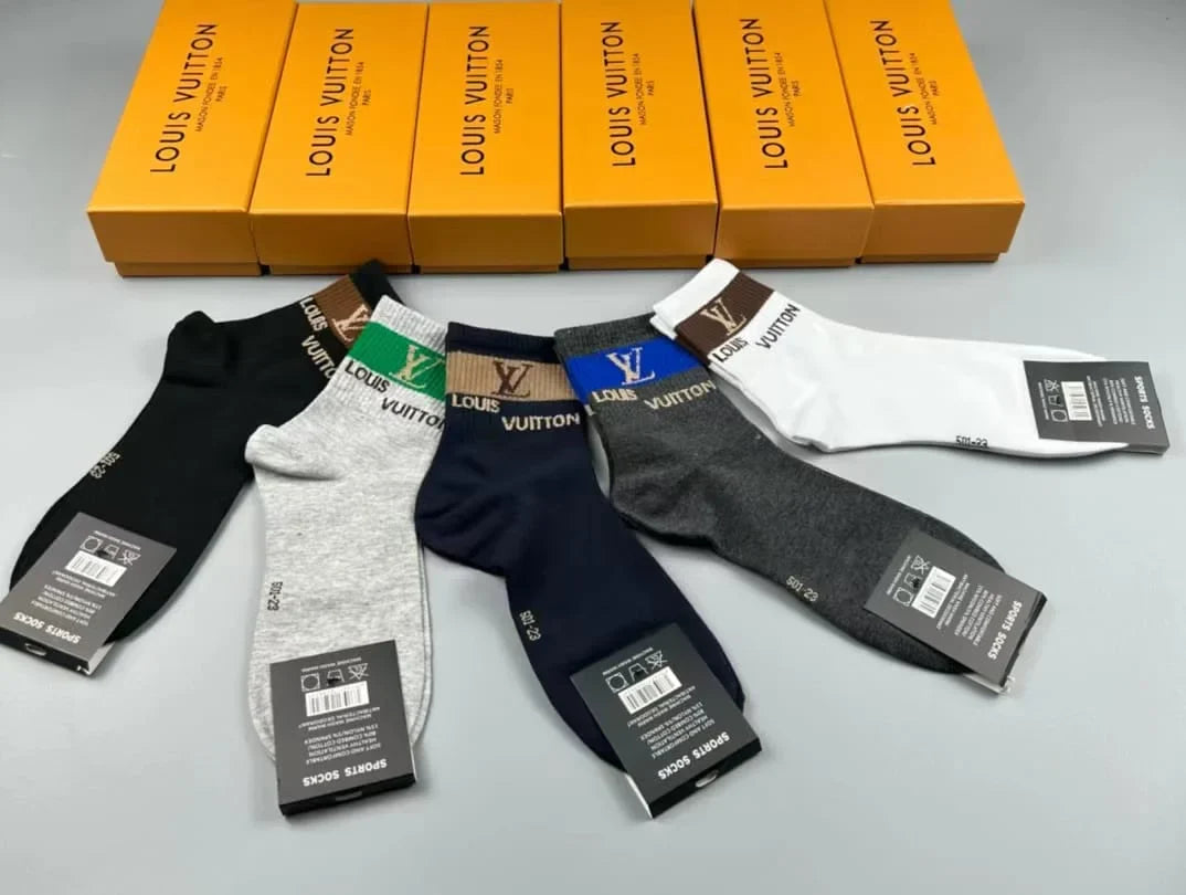 LOUIS VUITTON || Logo Embroidered 5 Pairs Low Cut Socks