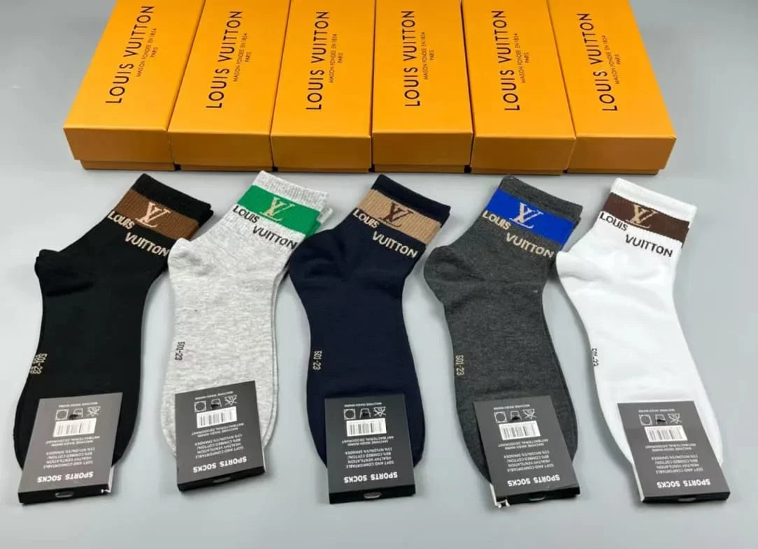 LOUIS VUITTON || Logo Embroidered 5 Pairs Low Cut Socks