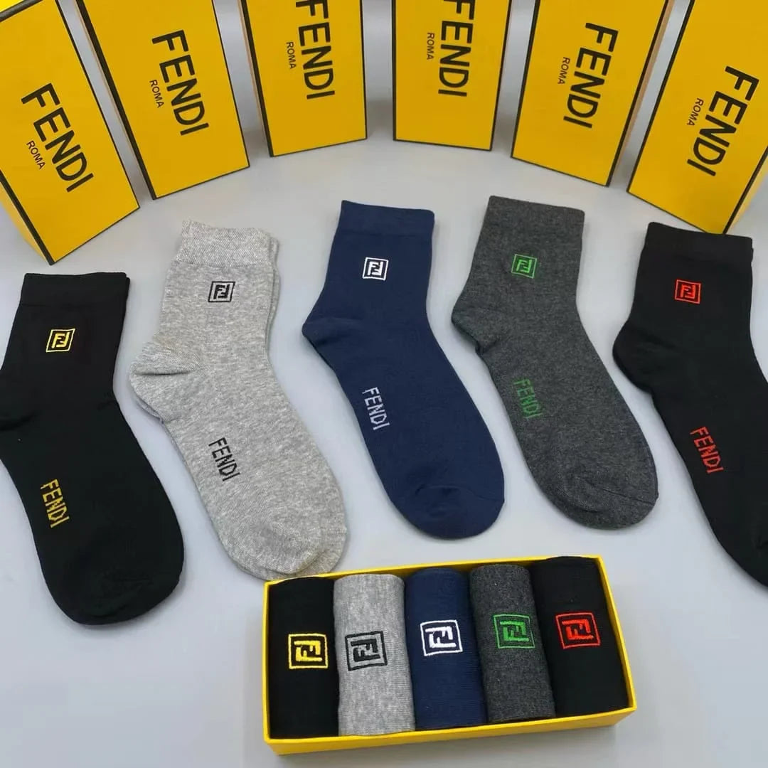 FENDI || Double-F Logo Trim Socks (Pack Of Five)