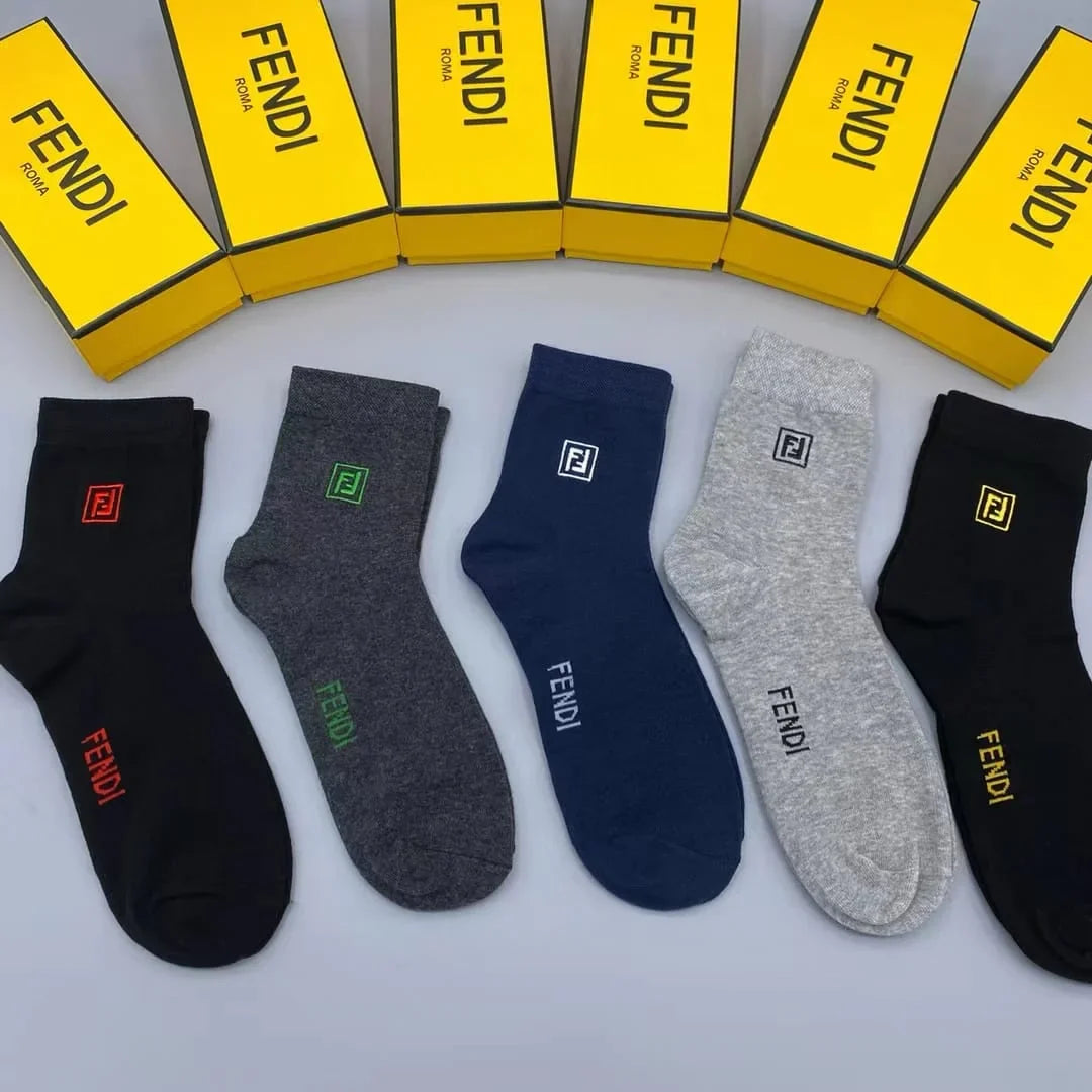 FENDI || Double-F Logo Trim Socks (Pack Of Five)