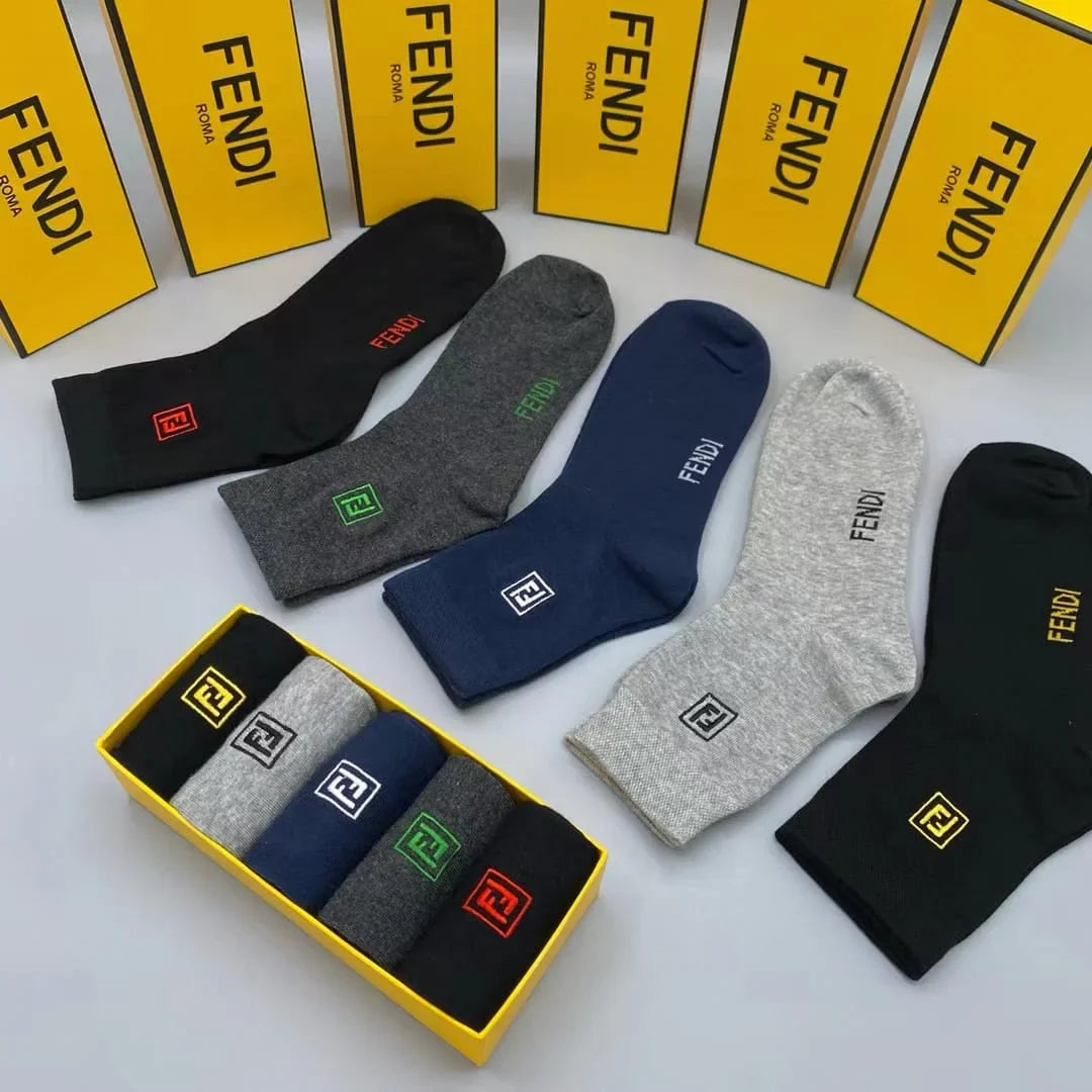 FENDI || Double-F Logo Trim Socks (Pack Of Five)