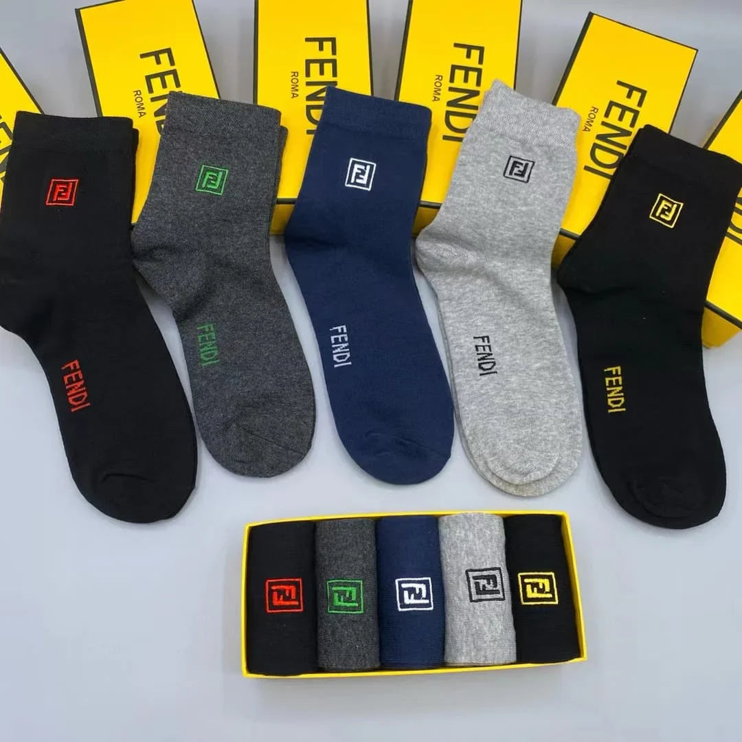 FENDI || Double-F Logo Trim Socks (Pack Of Five)