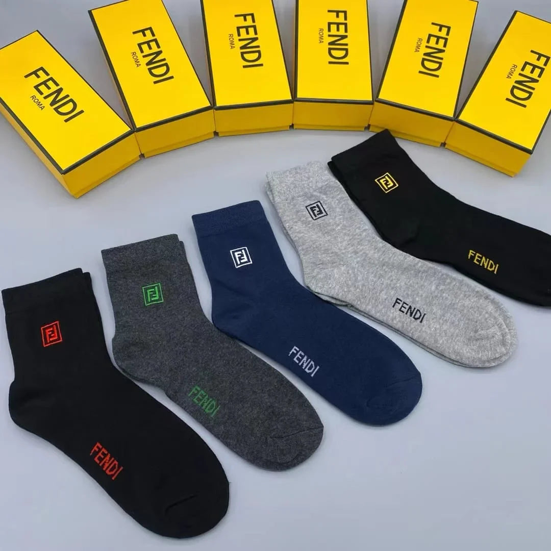 FENDI || Double-F Logo Trim Socks (Pack Of Five)