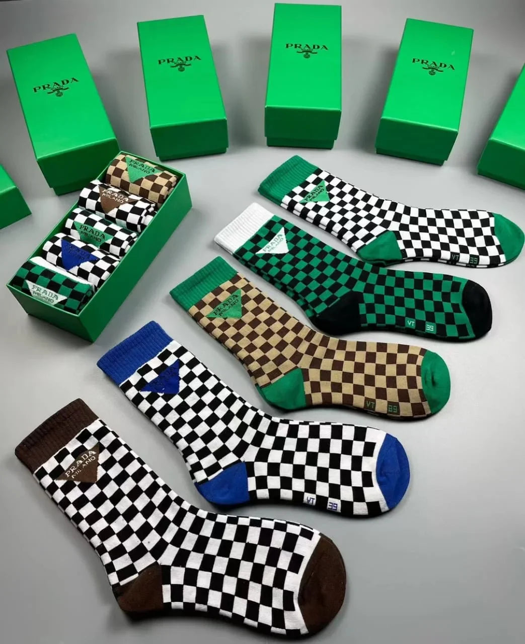 PRADA || Checkerboard Mid-Calf Socks (Pack Of Five Pair)