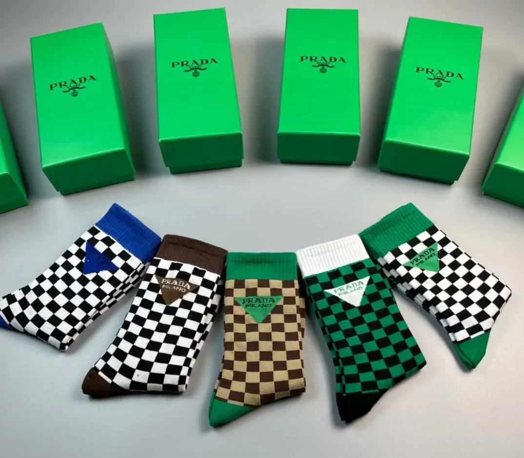 PRADA || Checkerboard Mid-Calf Socks (Pack Of Five Pair)