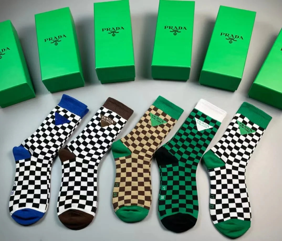 PRADA || Checkerboard Mid-Calf Socks (Pack Of Five Pair)