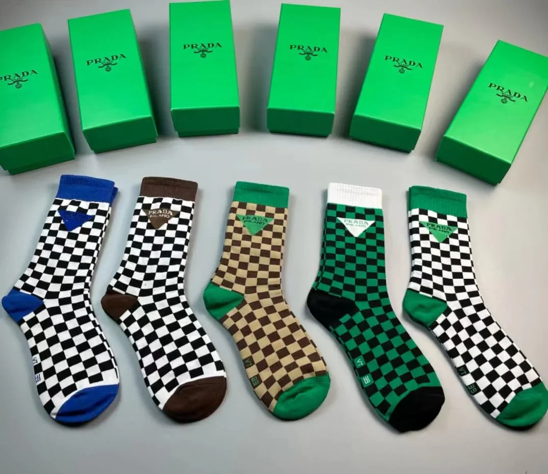 PRADA || Checkerboard Mid-Calf Socks (Pack Of Five Pair)