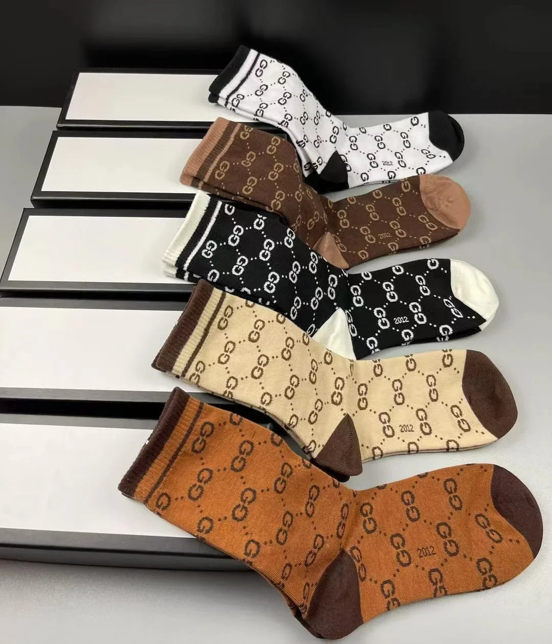 GUCCI || GG Pattern Cotton Blend Socks (Five Pair Combo Box)