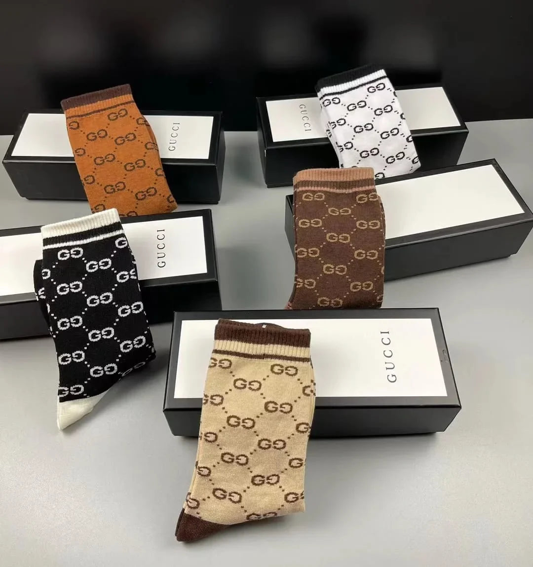 GUCCI || GG Pattern Cotton Blend Socks (Five Pair Combo Box)