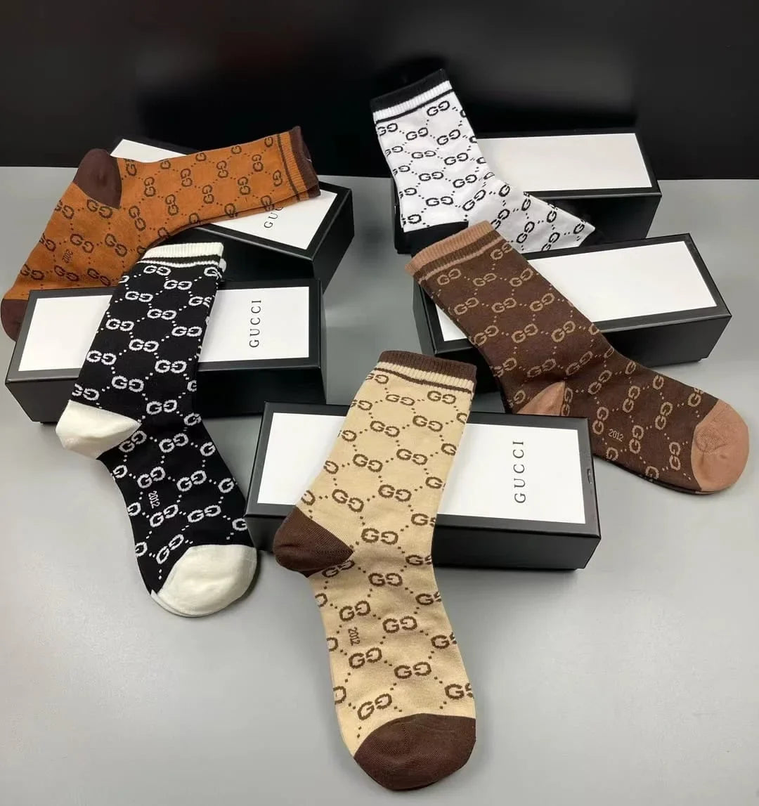 GUCCI || GG Pattern Cotton Blend Socks (Five Pair Combo Box)