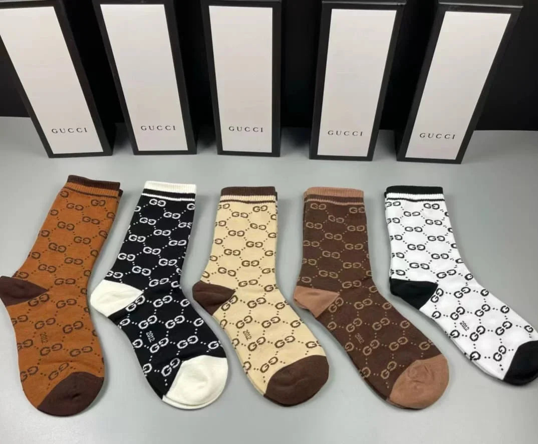 GUCCI || GG Pattern Cotton Blend Socks (Five Pair Combo Box)