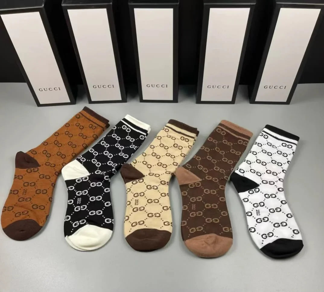 GUCCI || GG Pattern Cotton Blend Socks (Five Pair Combo Box)