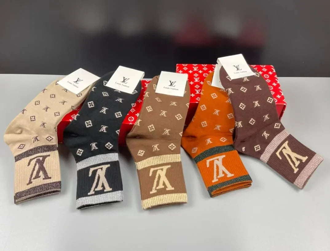 LOUIS VUITTON || LV Supreme Monogram Print Multicolour Five Pair Combo Socks