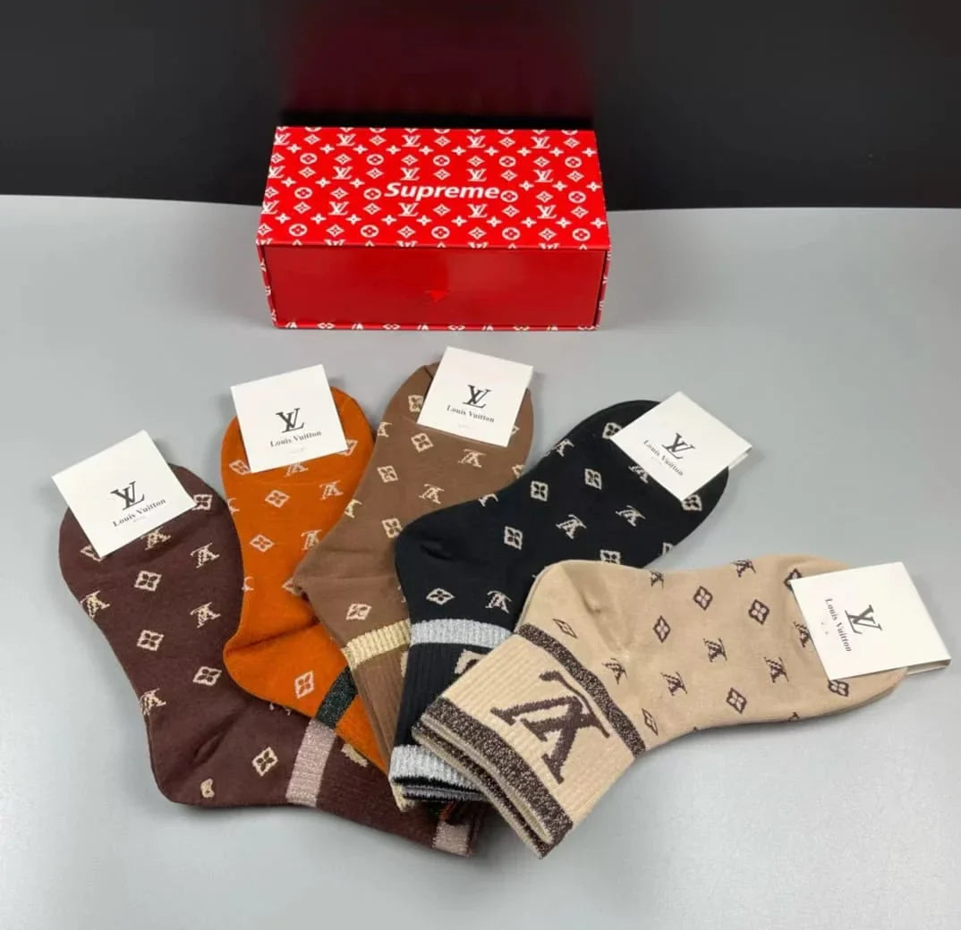 LOUIS VUITTON || LV Supreme Monogram Print Multicolour Five Pair Combo Socks