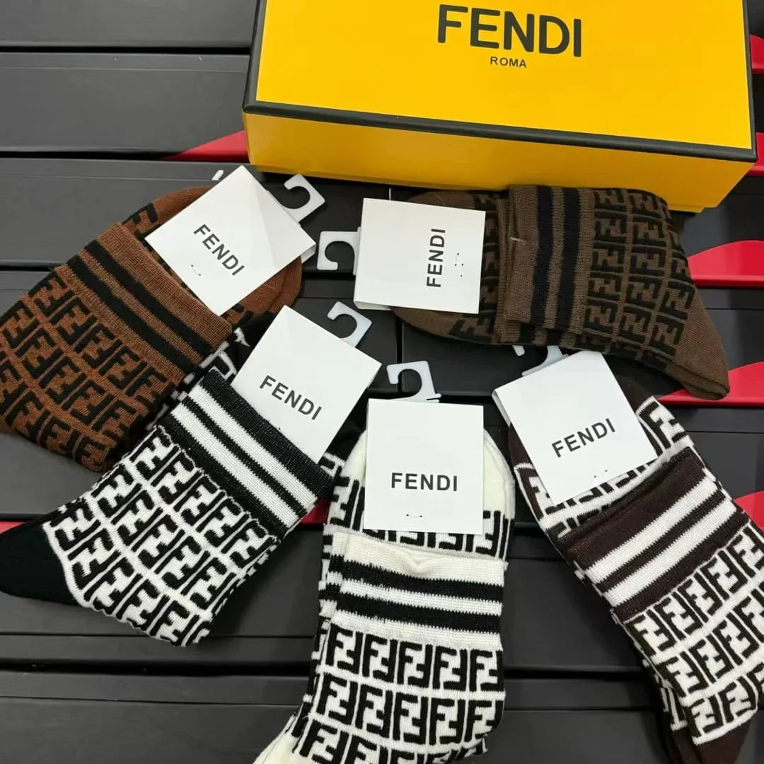 FENDI || Multicolor FF Pattern Socks Pack Of Five