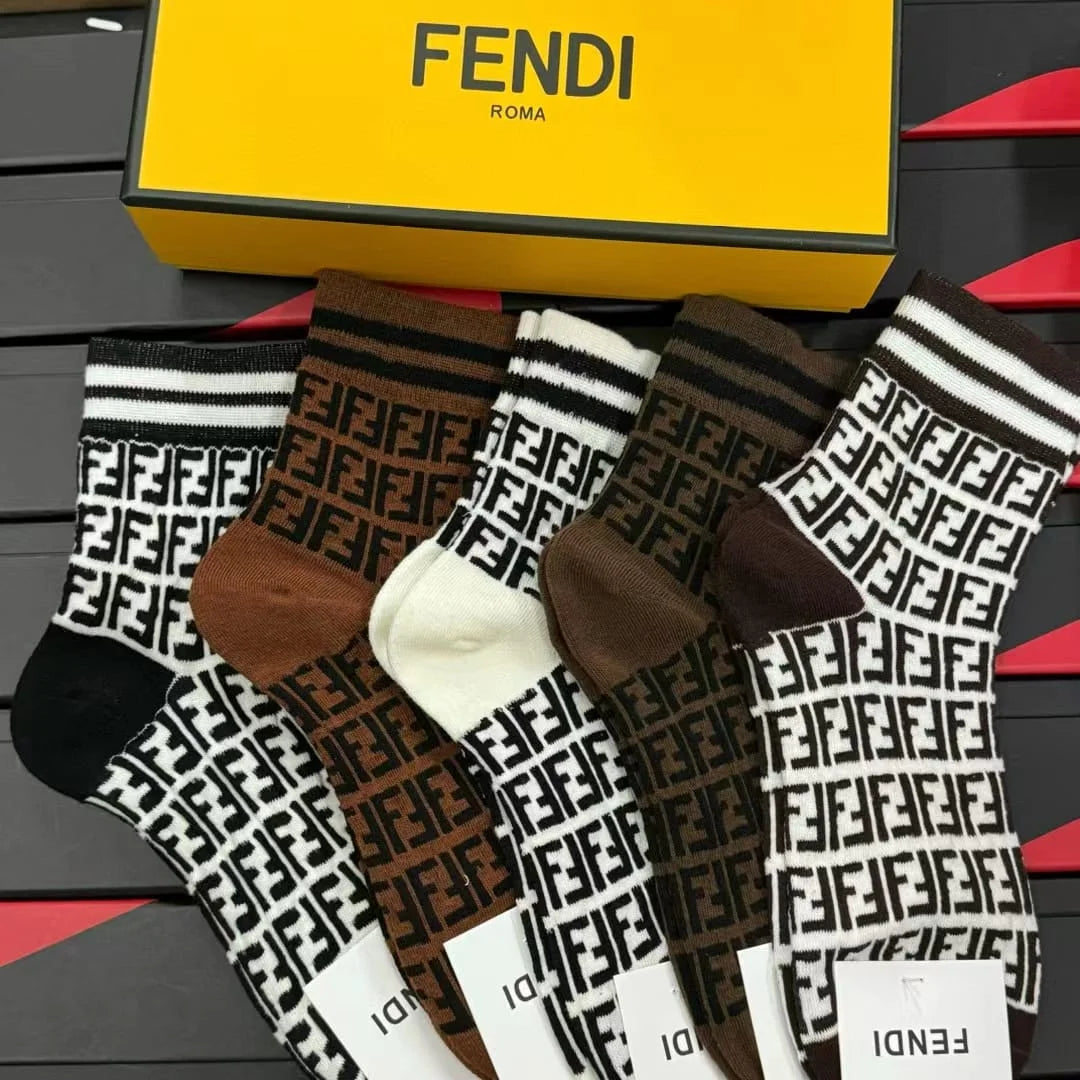 FENDI || Multicolor FF Pattern Socks Pack Of Five