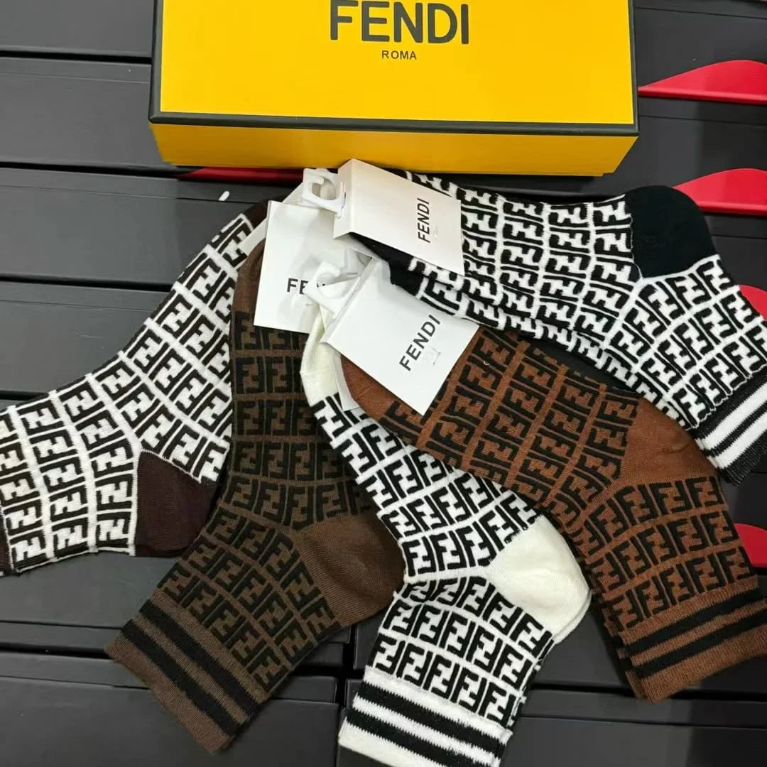 FENDI || Multicolor FF Pattern Socks Pack Of Five