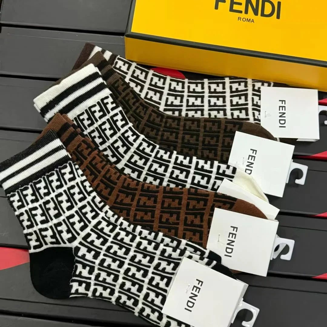 FENDI || Multicolor FF Pattern Socks Pack Of Five