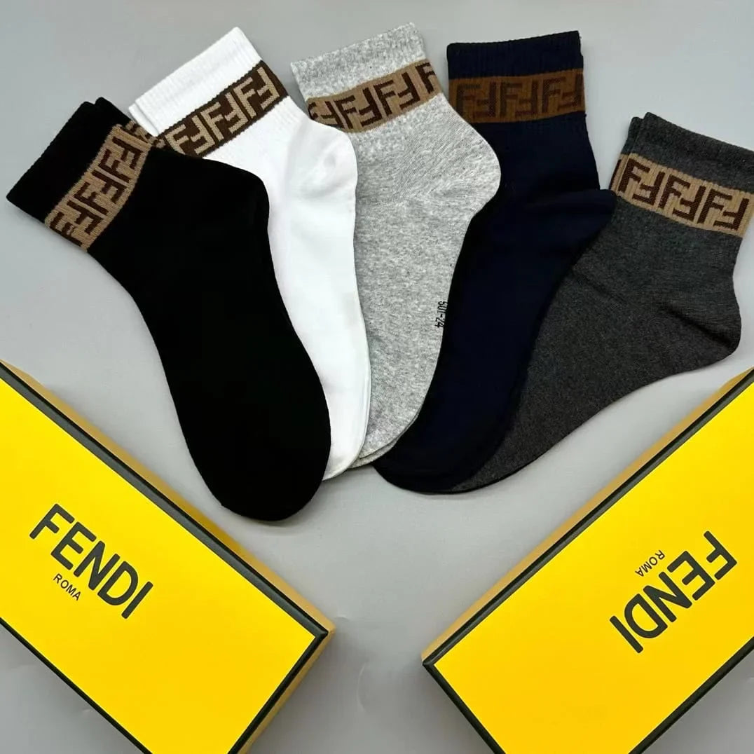 FENDI || FF Stripe Logo Socks Pack Of Five In Box