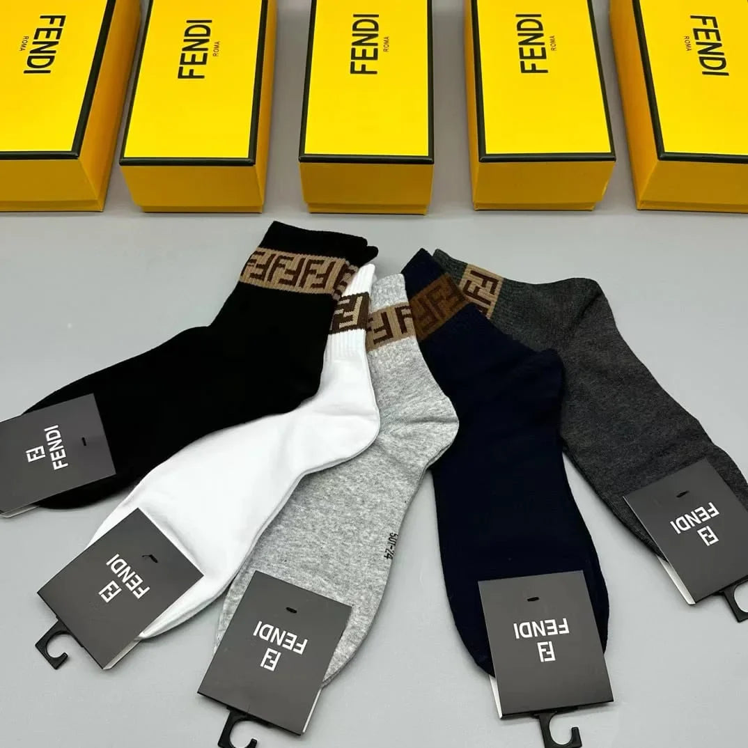 FENDI || FF Stripe Logo Socks Pack Of Five In Box