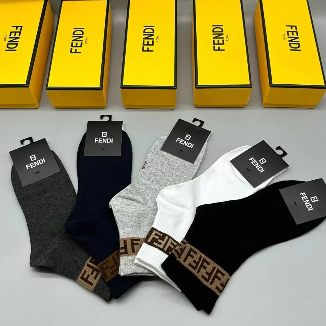 FENDI || FF Stripe Logo Socks Pack Of Five In Box