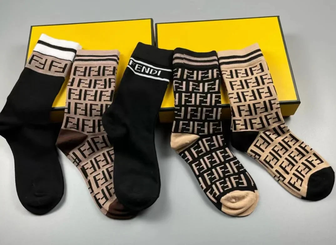 FENDI || FF Logo Pack of 5 Mid-Calf Length Socks