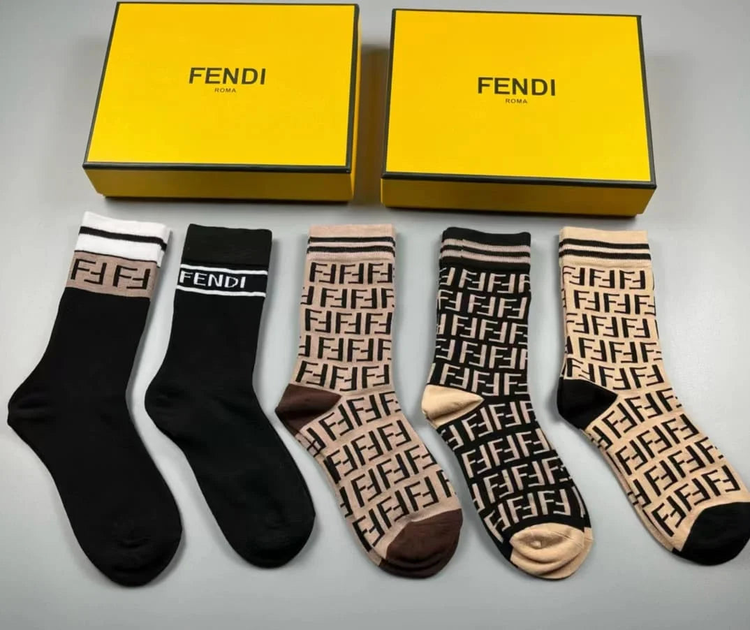 FENDI || FF Logo Pack of 5 Mid-Calf Length Socks