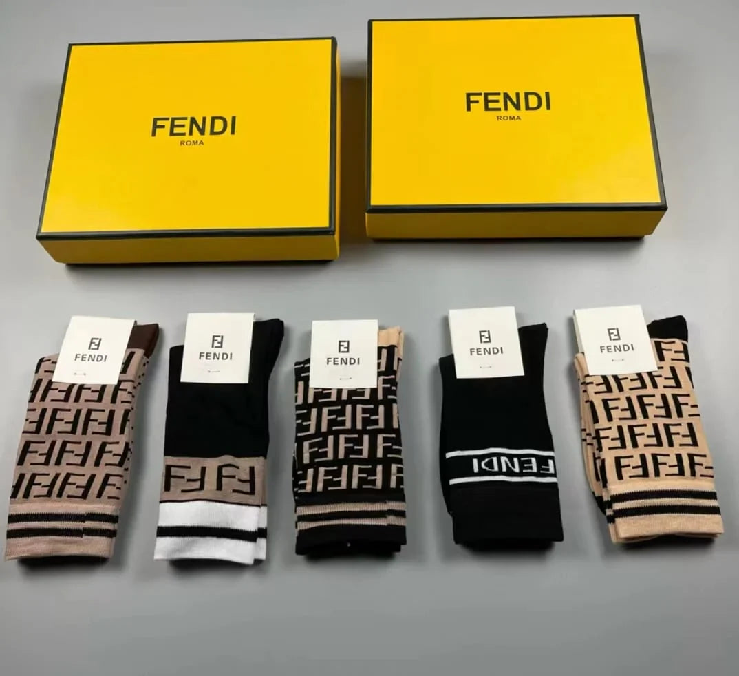 FENDI || FF Logo Pack of 5 Mid-Calf Length Socks