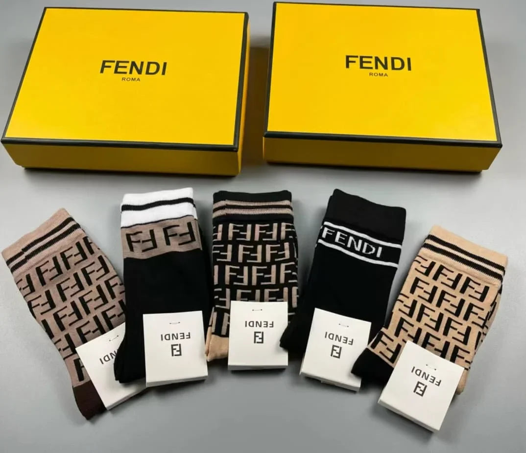 FENDI || FF Logo Pack of 5 Mid-Calf Length Socks