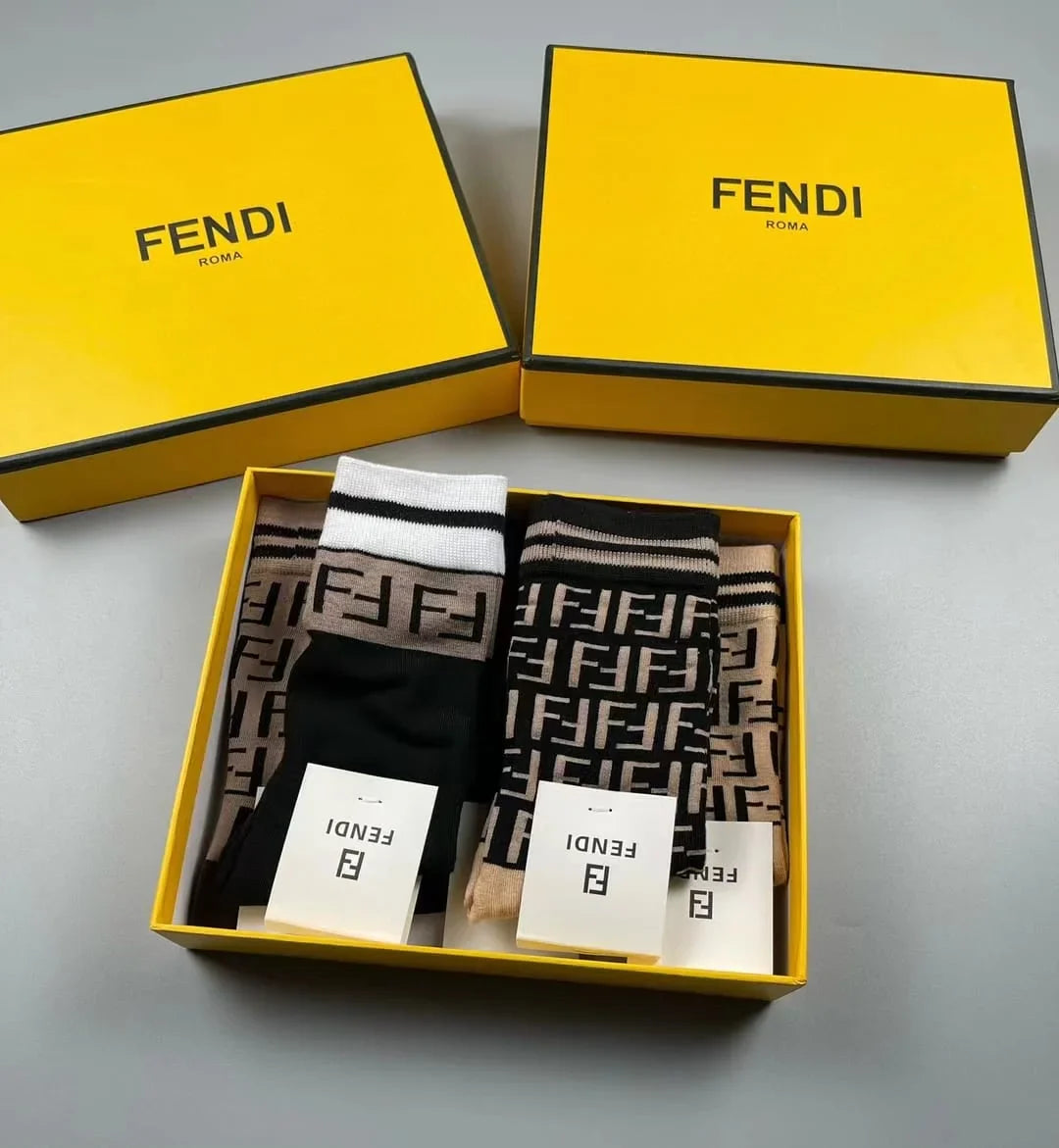 FENDI || FF Logo Pack of 5 Mid-Calf Length Socks