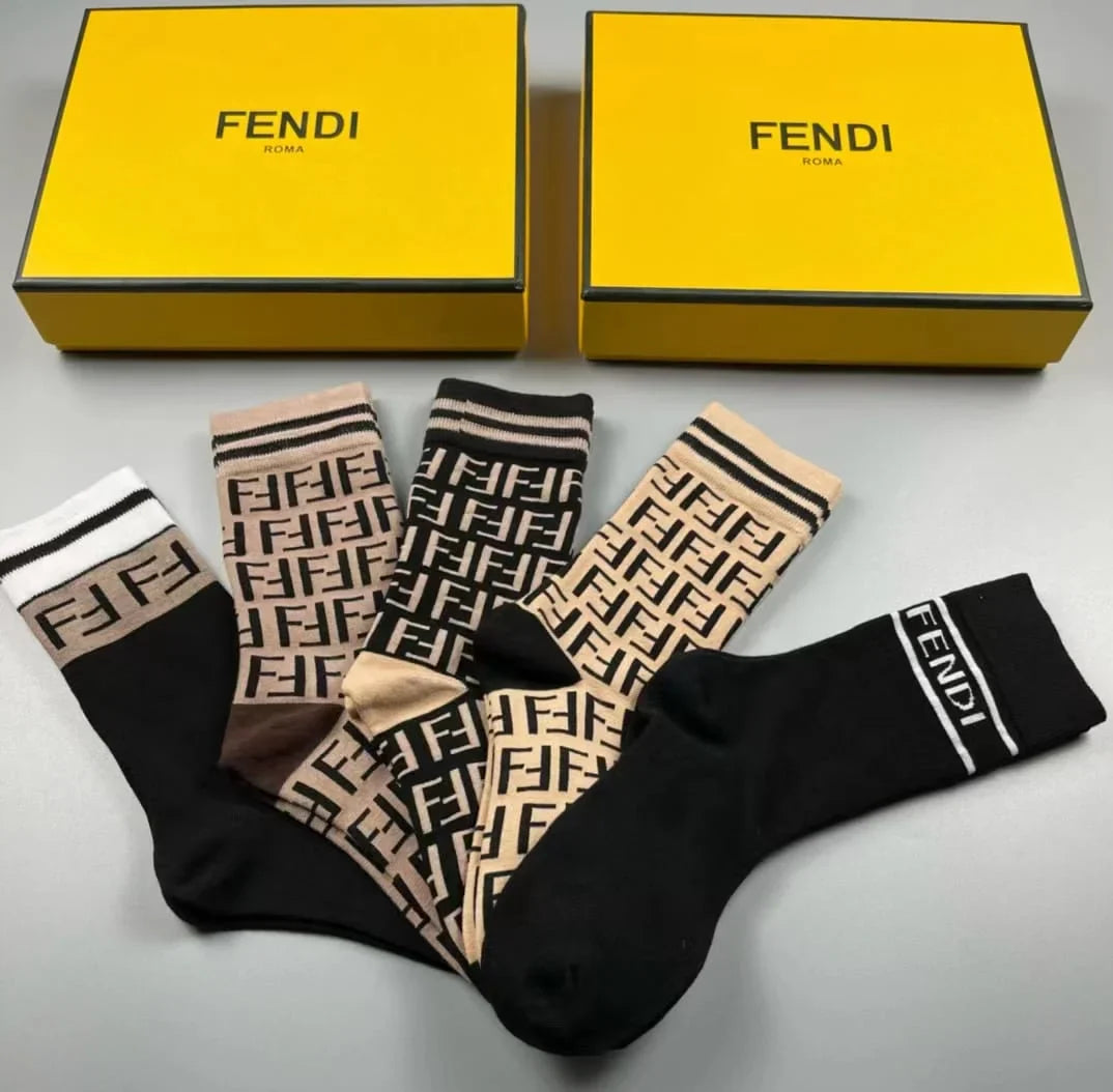 FENDI || FF Logo Pack of 5 Mid-Calf Length Socks