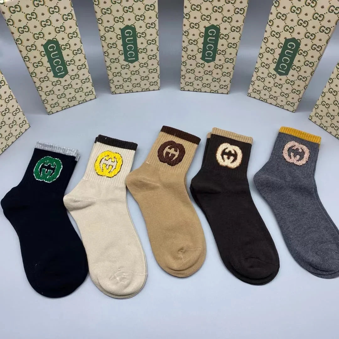 GUCCI || GG Logo Lit Circus Knit Socks in Ivory ( Five Pair Combo Box)