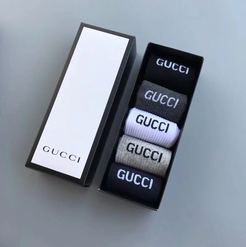 GUCCI || Solid Color Unisex Set Of 5 Socks With Box