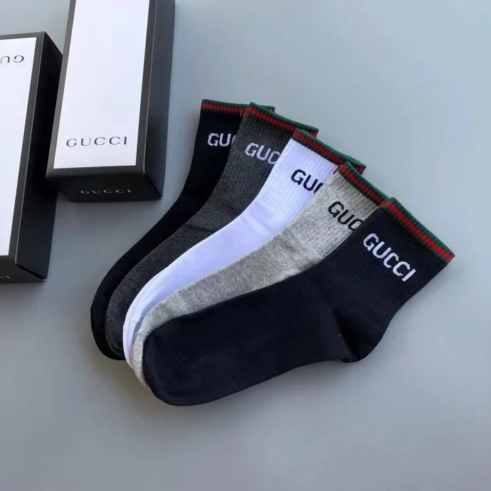 GUCCI || Solid Color Unisex Set Of 5 Socks With Box