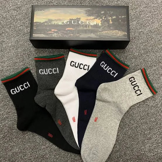 GUCCI || Solid Color Unisex Set Of 5 Socks With Box