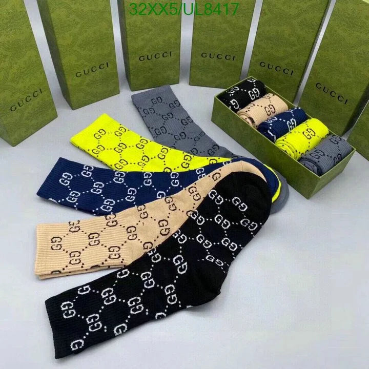 GUCCI || All Over GG Print Unisex Set Of 5 Socks With Box