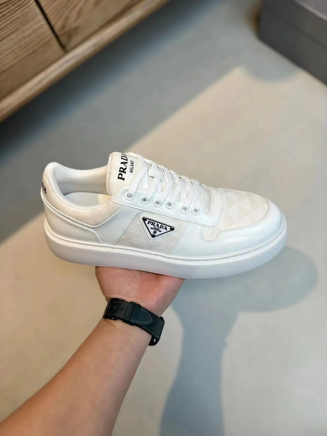 PRADA || Downtown Re-Nylon Low-Top Sneaker / White