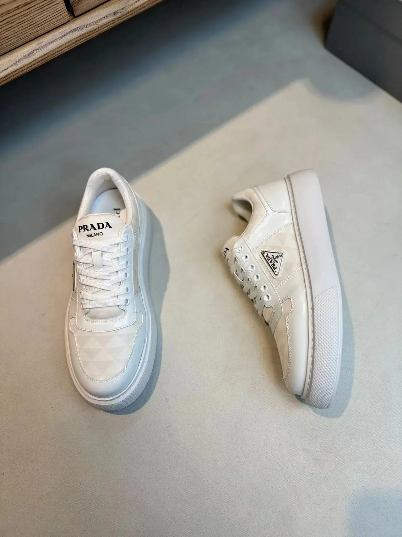 PRADA || Downtown Re-Nylon Low-Top Sneaker / White