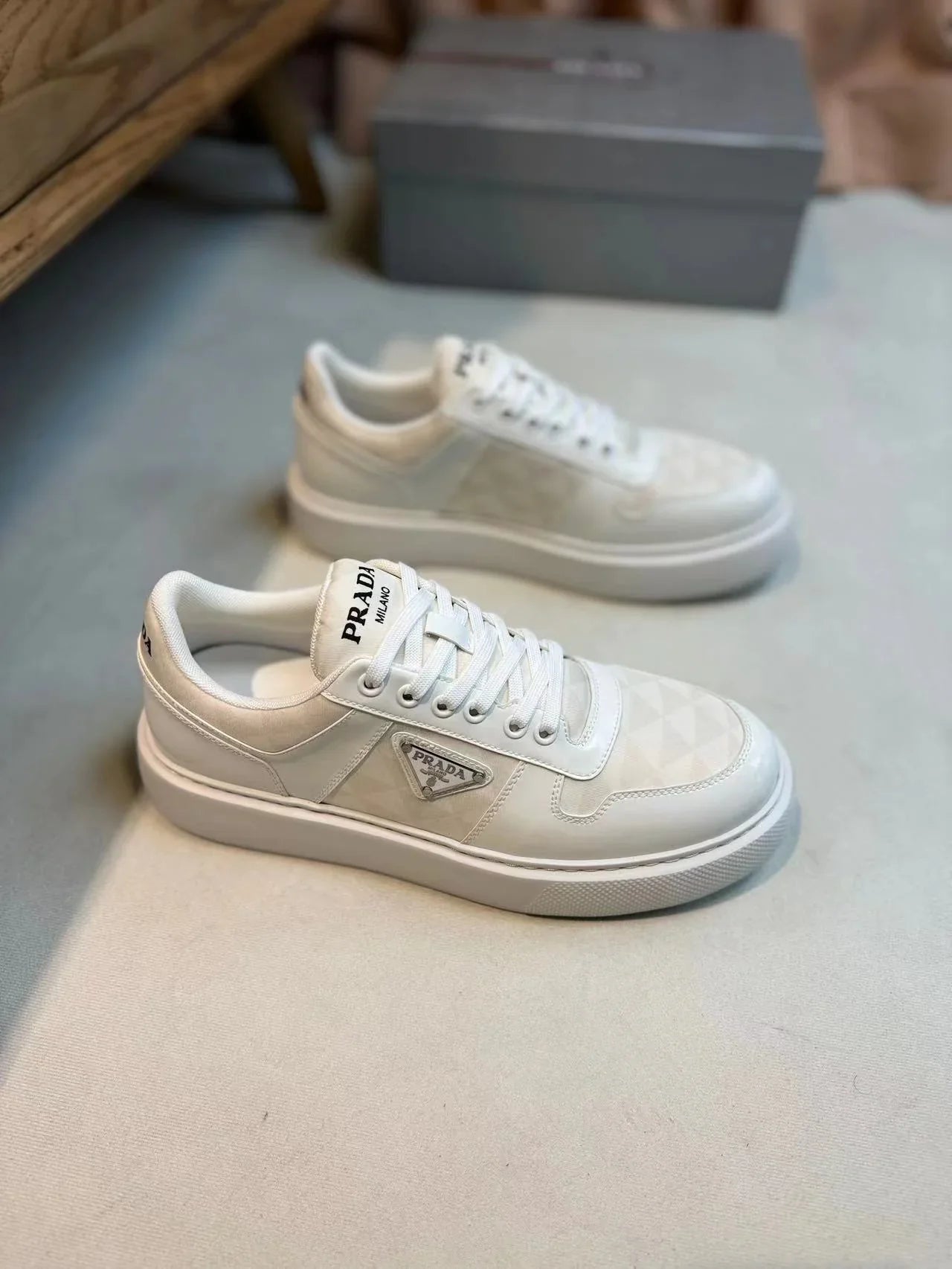 PRADA || Downtown Re-Nylon Low-Top Sneaker / White