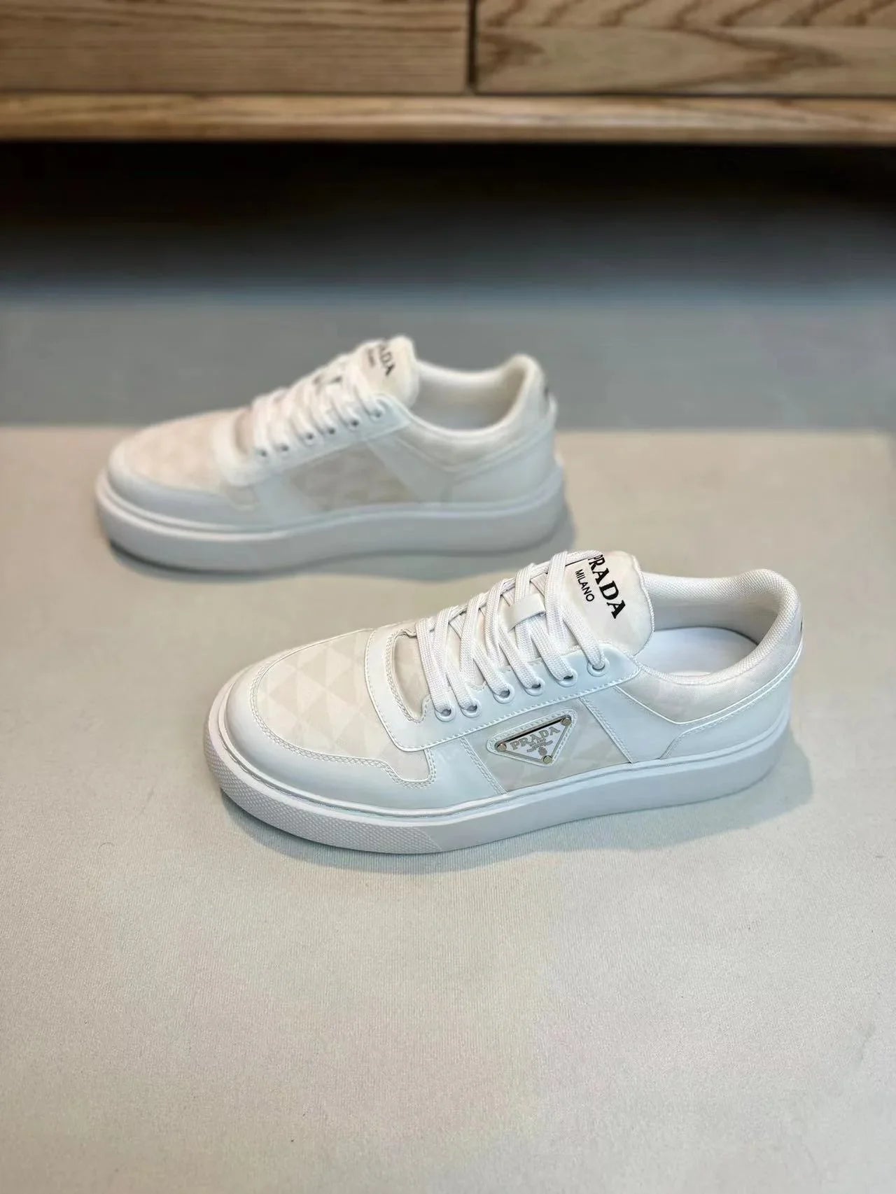 PRADA || Downtown Re-Nylon Low-Top Sneaker / White