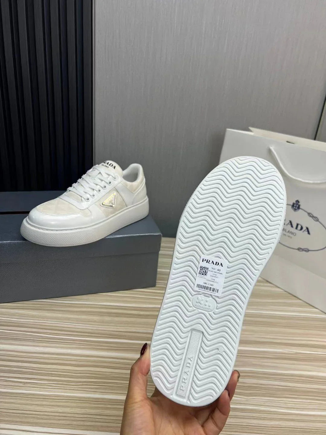 PRADA || Downtown Re-Nylon Low-Top Sneaker / White