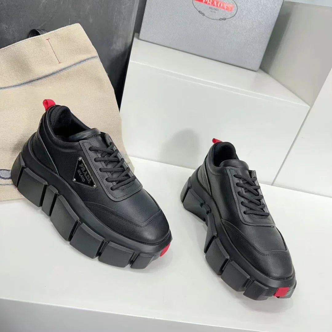 PRADA || Street Style Leather Logo Sneakers