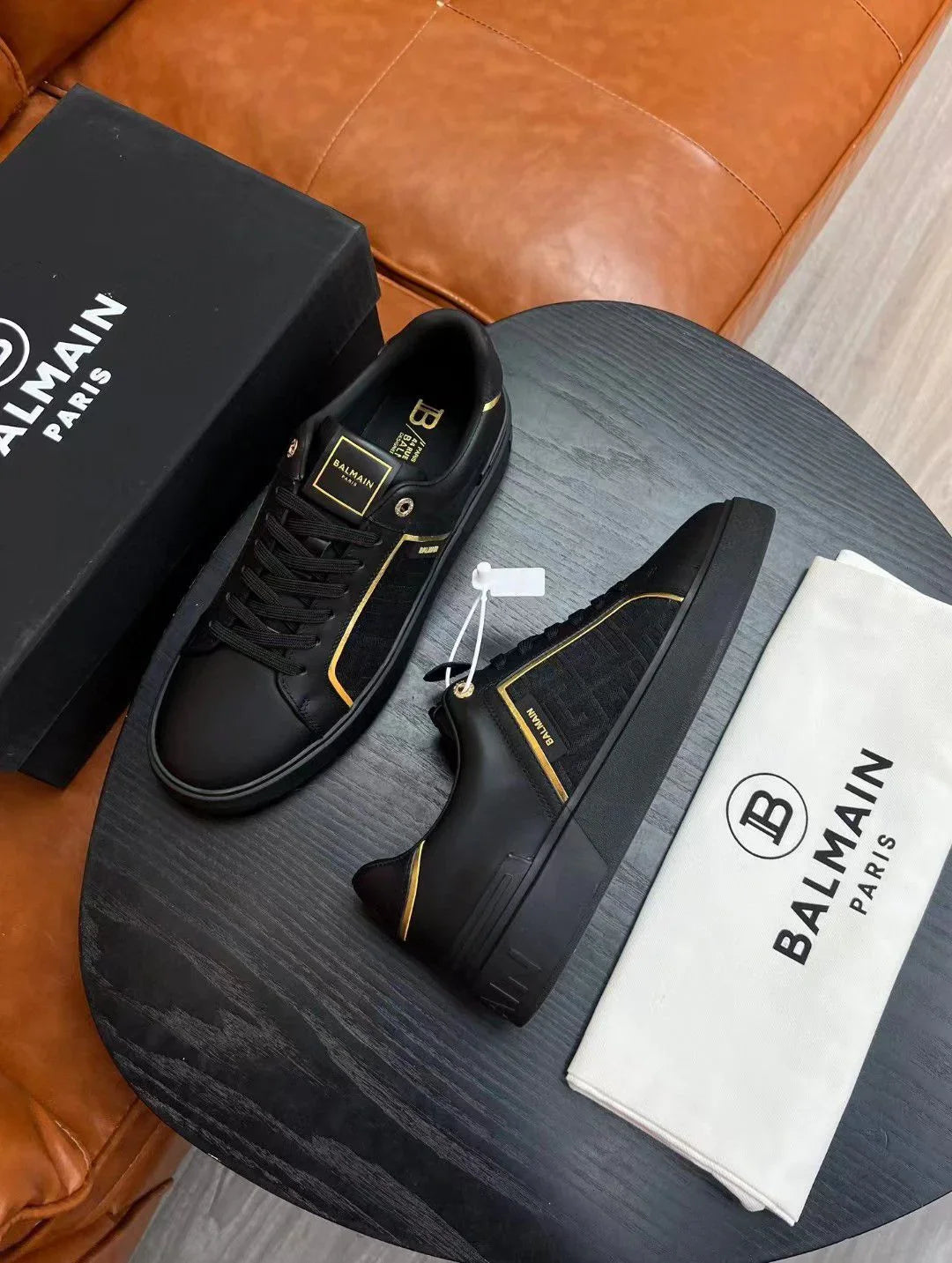 BALMAIN || B-Court Monogrammed Nylon And Leather Sneakers