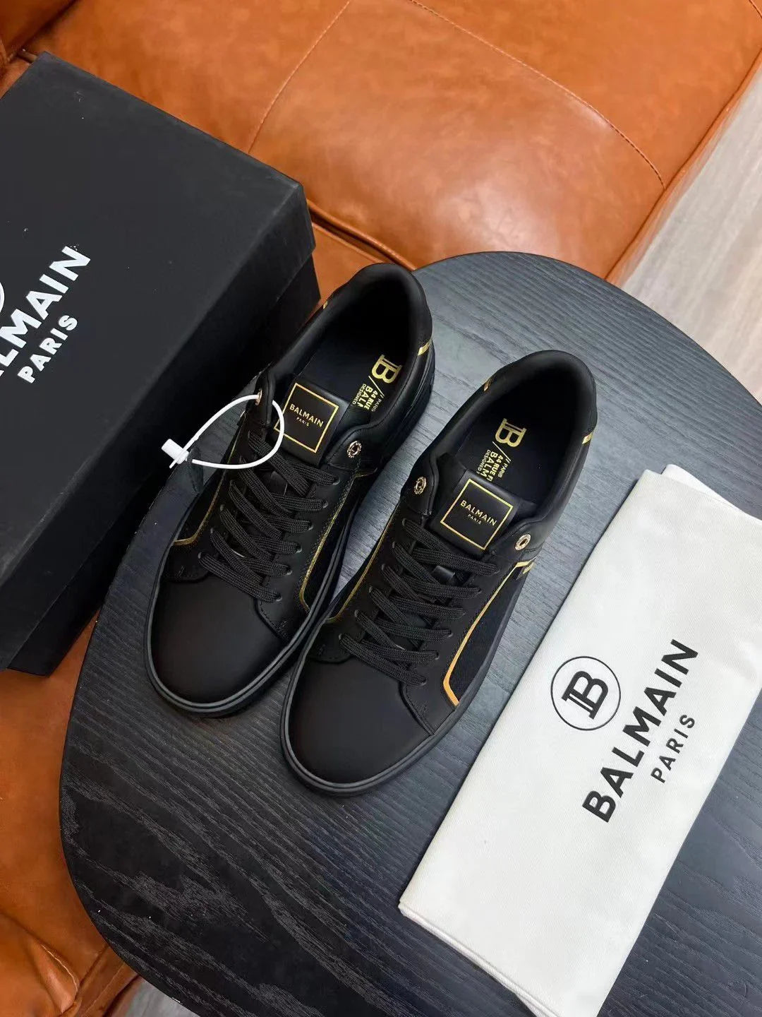 BALMAIN || B-Court Monogrammed Nylon And Leather Sneakers