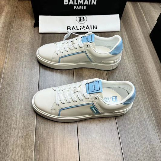 BALMAIN || B-Court Smooth Leather Trainers Sneaker White/Blue