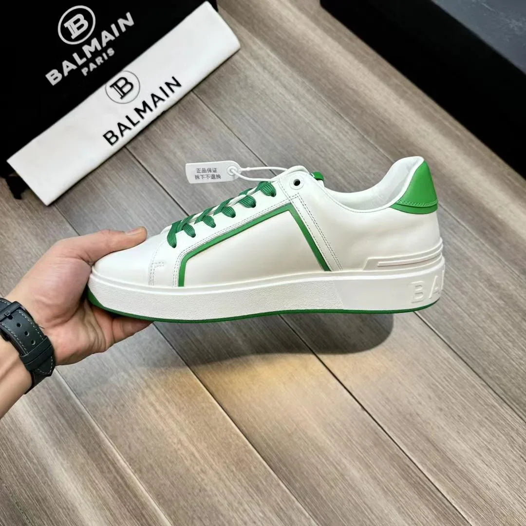 BALMAIN ||  B-Court Smooth Leather Sneakers  White/Green