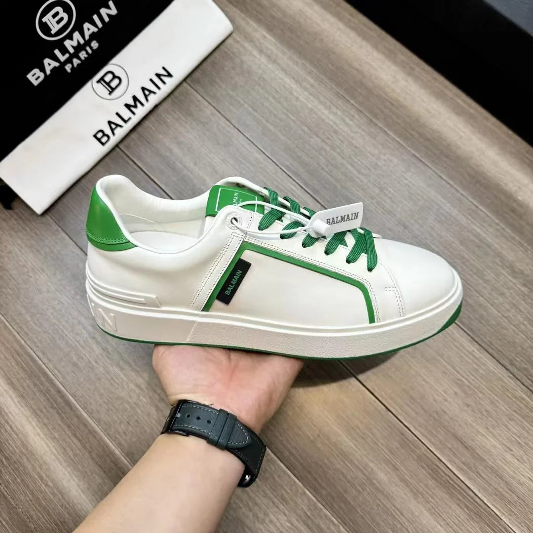 BALMAIN ||  B-Court Smooth Leather Sneakers  White/Green